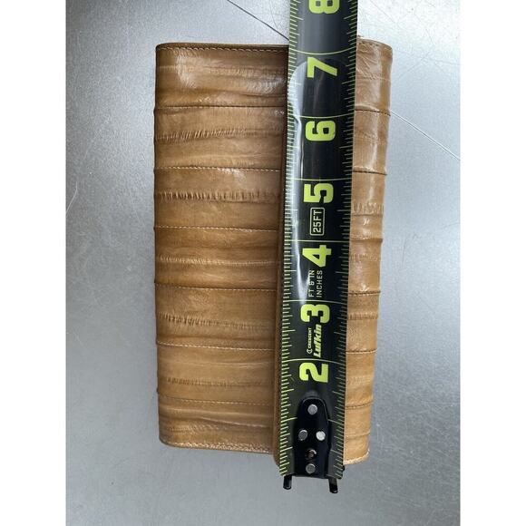 Vintage Eel Skin Wallet Split Leather Clutch checkbook Tan Korea - Picture 6 of 6